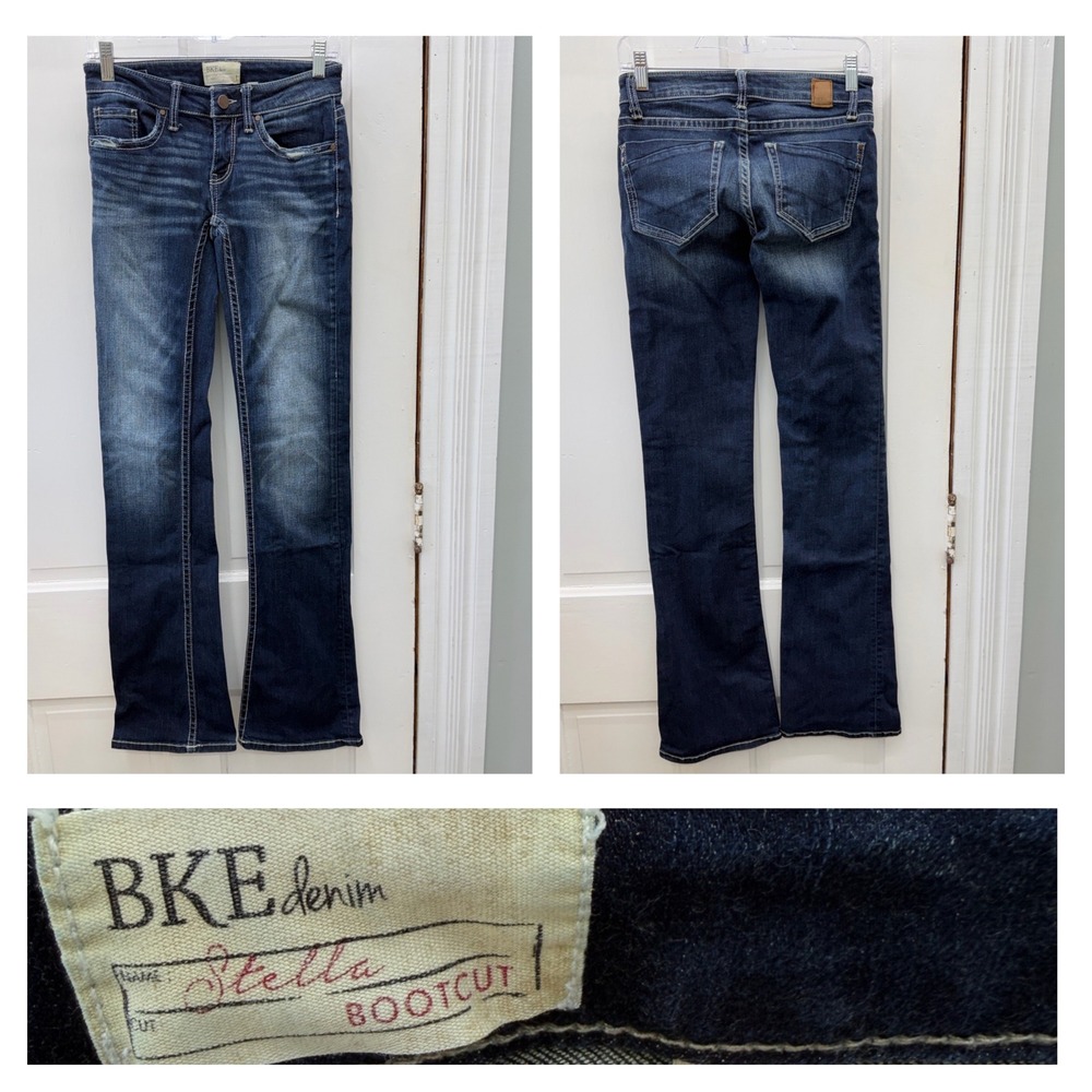 BKE Stella Bootcut Jeans Dark Wash Distressed 25XL 25 x 33.5 Long Tall ABK4308